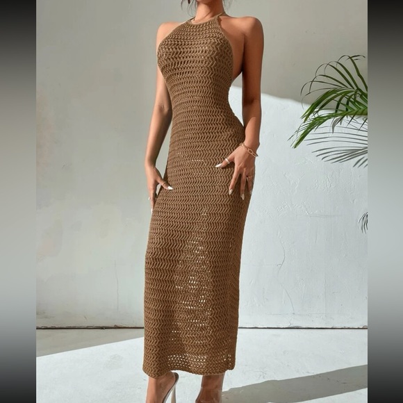 Boho Crochet Backless Halter Neck Bodycon Dress Cover Up - Picture 3 of 6
